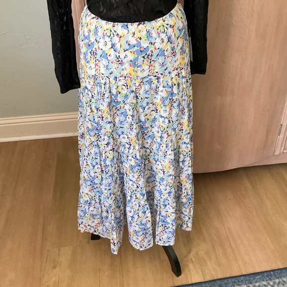 NWT Chaps Tiered prairie maxi Skirt Floral boho cotton summer cottagecore blue L - Picture 1 of 14